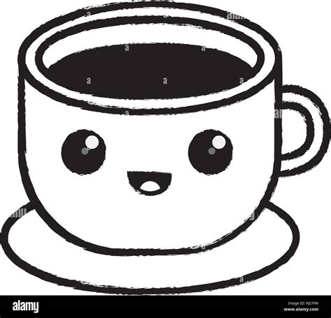 Kawaii Coffee Mug Icon Over White Background Vector Illustration Stock