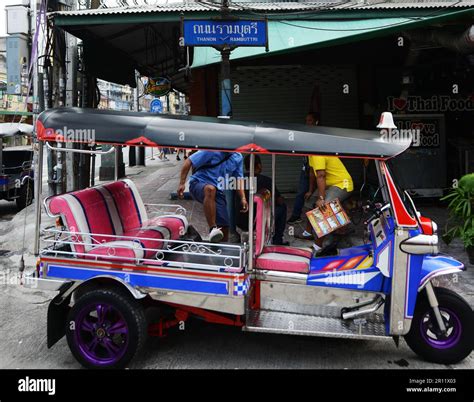 Colorful Tuktuks Traditional Thai Motored Three Wheeler Taxi In