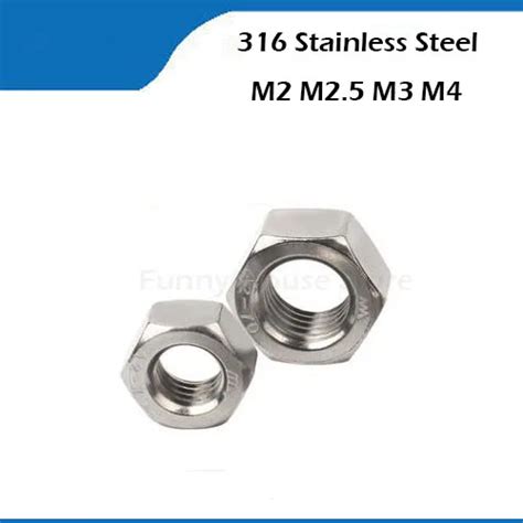 100pcs Hex Nuts Marine Grade 316 A4 Stainless Steel Nut For M2 M25 M3 M4 M5 M6 M8 Metric Bolt