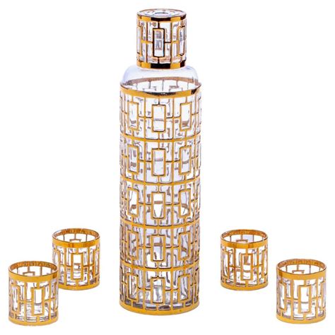 Large Imperial Glass Shoji 22k Gold Handpainted Barware Set Circa 1965 For Sale At 1stdibs