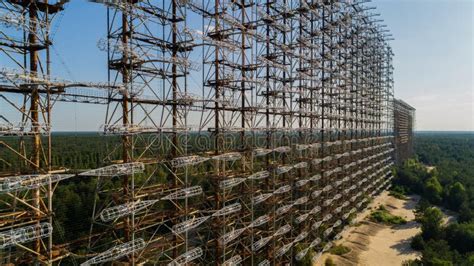 Close Up Aerial View Duga Radar Station Near The City Chernobyl Among