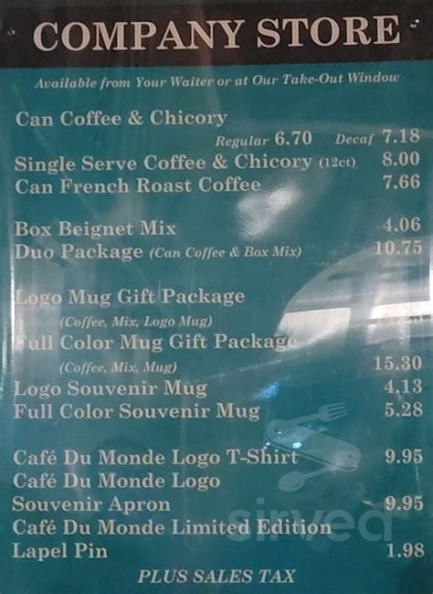 Cafe Du Monde Mandeville Menus In Mandeville Louisiana United States