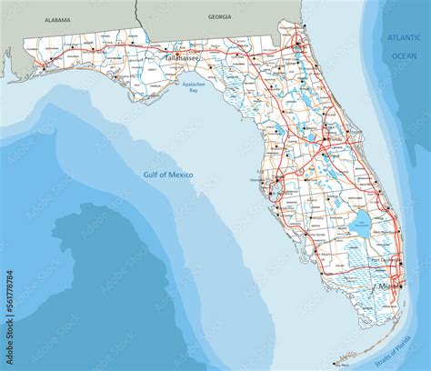 High detailed Florida road map with labeling. Stock Vector | Adobe Stock