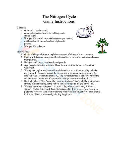 The Nitrogen Cycle Game Instructions Worksheet