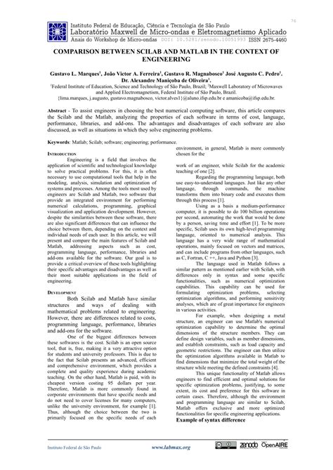 PDF COMPARISON BETWEEN SCILAB AND MATLAB IN THE CONTEXT OF ENGINEERING