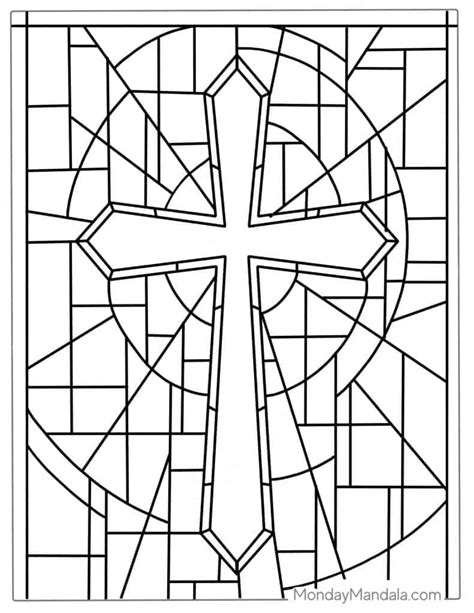 Stained Glass Cross Coloring Page