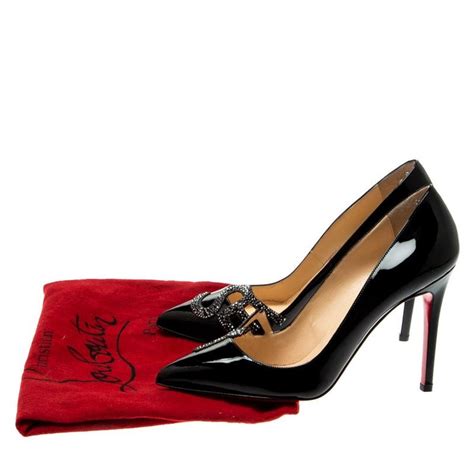 Christian Louboutin Black Patent Leather Sex Pointed Toe Pumps Size 385 For Sale At 1stdibs