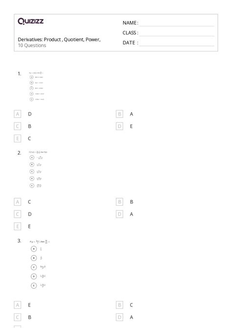 50 Derivatives Worksheets For Year 10 On Quizizz Free And Printable