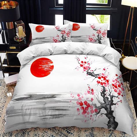 Housse De Couette Set 140x200 Japon Mont Fuji Sakura Vagues Mer Motif