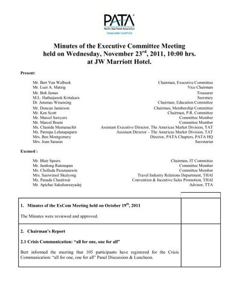 Minutes Of The Executive Committee Meeting Held On