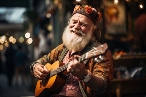 Premium Photo Portrait Of Senior Man Playing Ukulele In The Park