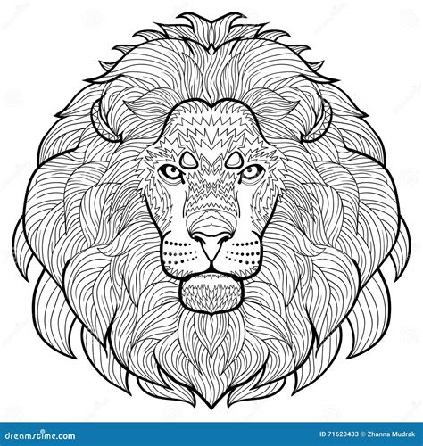 Animal Outline Drawing. Anti-stress Coloring In The Head Of A Beautiful Lion. Royalty-Free Stock ...