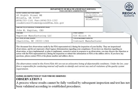 Kapstone Manufacturing Llc Form 483 2021 11 16 Redica Systems Store