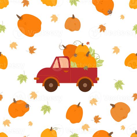 Seamless pattern with Autumn pumpkin truck 8845371 PNG