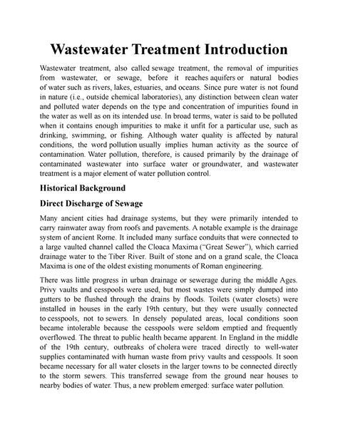 Wastewater Treatment Introduction Wastewater Treatment Introduction