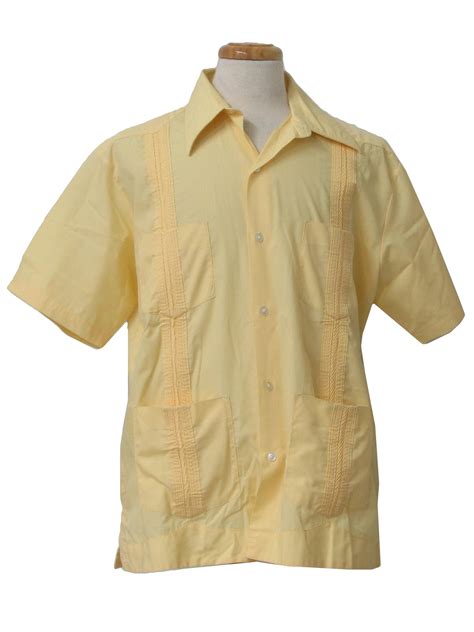 1970 S Retro Guayabera Shirt 70s Anabrisa Corona Mens Yellow