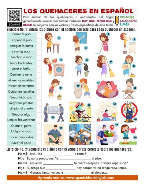 Los quehaceres en español household chores in Spanish worksheet