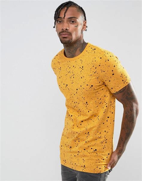 Asos Longline Muscle T Shirt With Splatter Print In Yellow Yellow