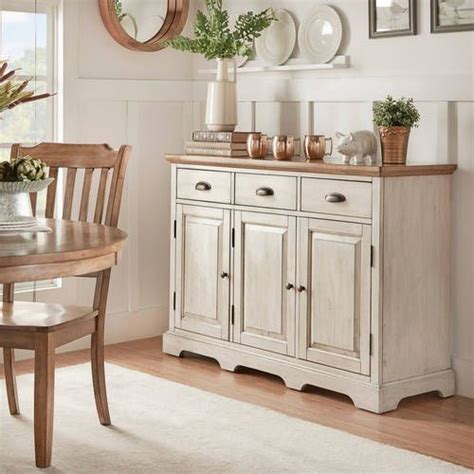 Weston Home Oak Top Kitchen Cabinet Buffet Sideboard Antique White