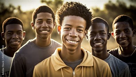 Group Of Diverse And Empowered African American Black Youth Male High