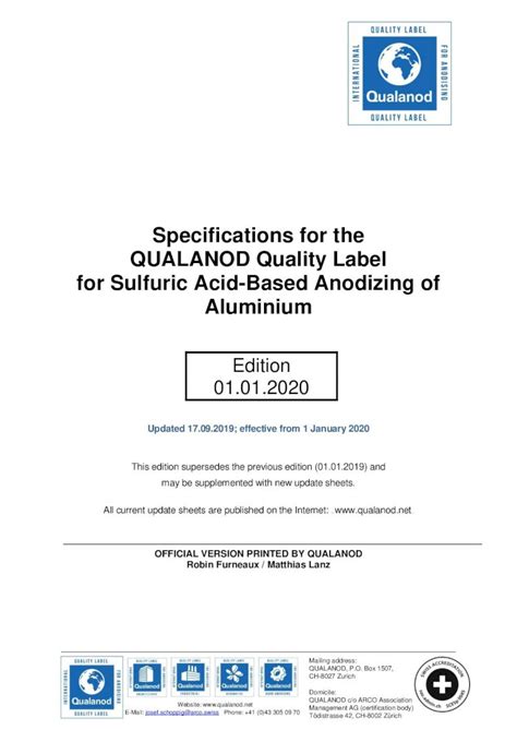 PDF Specifications For The QUALANOD Quality Label For Sulfuric Acid