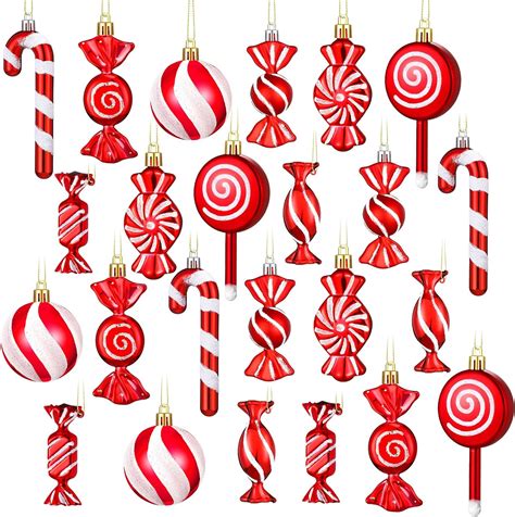 24 Pcs Christmas Candy Cane Ornament Plastic Peppermint