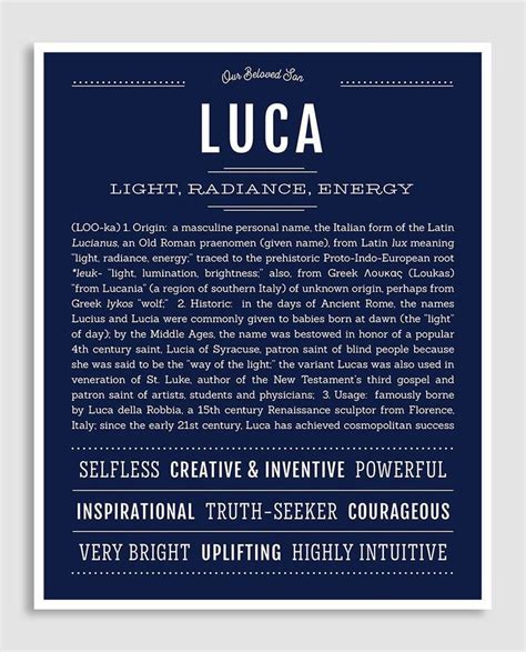 Luca Male Name Art Print Names With Meaning Classic Names Baby