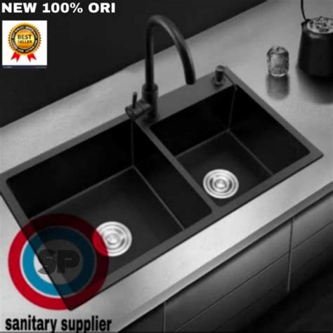 Jual KITCHEN SINK 8245 BLACK LENGKAP KRAN PIPA KITCHEN SET JKM HITAM