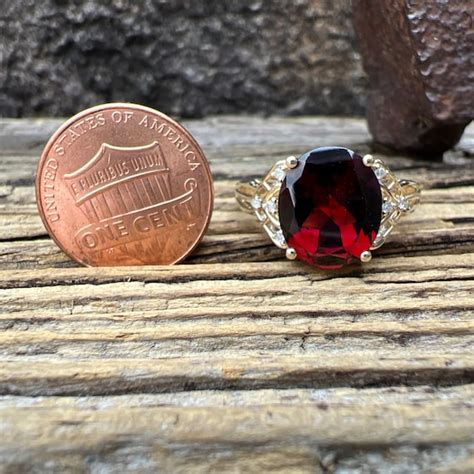 Vintage Estate 10k Garnet And Diamonds Yellow Gold Ri Gem