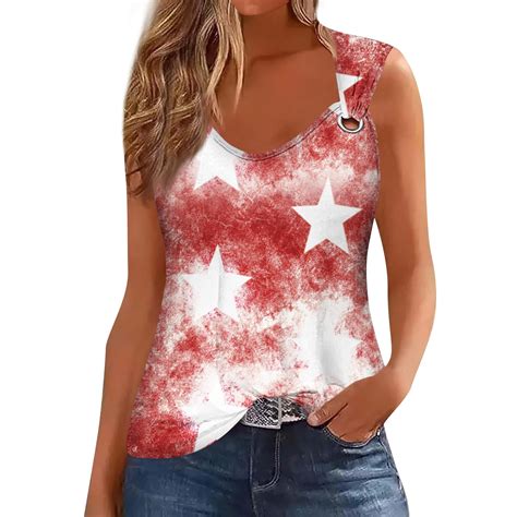 Knosfe Patriotic Tank Tops For Women Summer Crew Neck American Flag