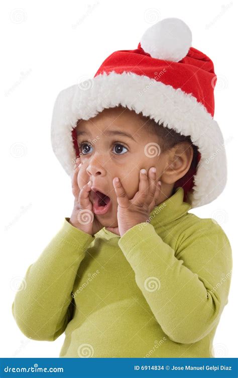 Surprised Baby Girl With Red Hat Of Christmas Stock Images Image 6914834