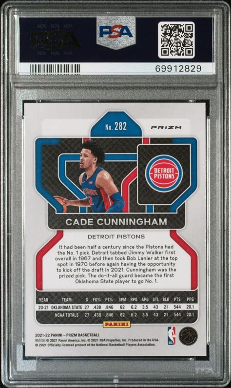 Cade Cunningham Signed 2021 Prizm Purple Wave Rookie Card 282 Psa MINT