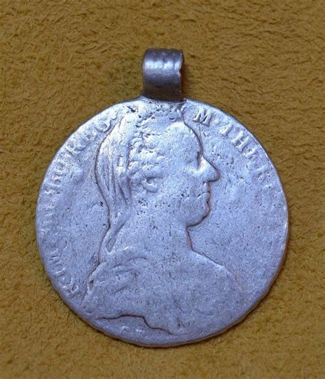 Antique Maria Theresa Thaler Silver Coin Ethiopian Medallion Pendant