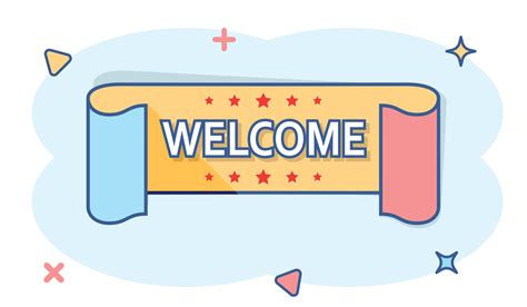 Vector Cartoon Welcome Ribbon Icon In Comic Style Hello Sticker Label