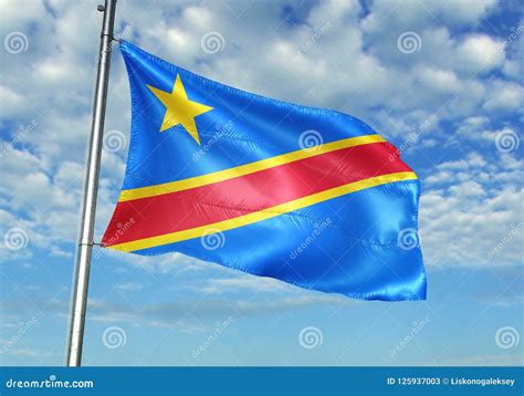 Congo The Democratic Republic Flag Waving With Sky On Background