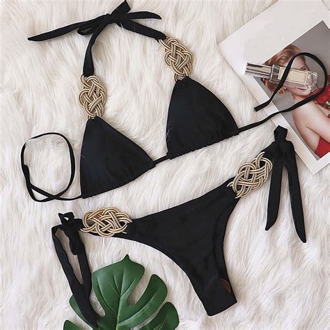 Lilgiuy Women S Fashion Soild Bikini Set Swimsuit Two Piece Filled