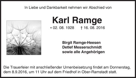 Traueranzeigen Von Karl Ramge Vrm Trauer De