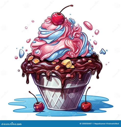 Ice cream sundae cartoon. stock illustration. Illustration of cold ...