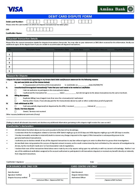 Fillable Online Debit Card Transaction Dispute Form Fax Email Print Pdffiller