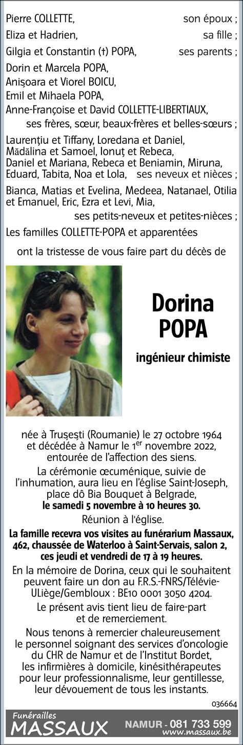 Dorina POPA 01 11 2022 Avis nécrologique lavenir net