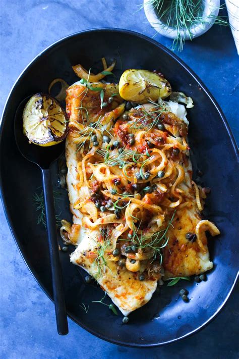 Pan Seared White Fish With Harissa Fennel And Capers Dishing Out Health