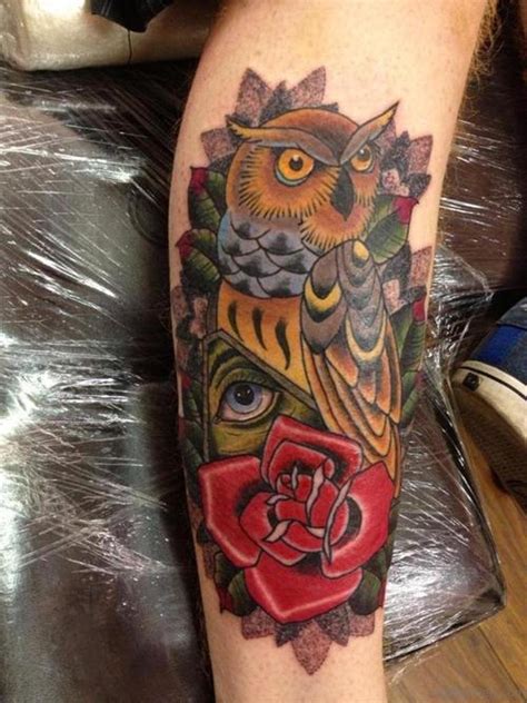 Elegant Owl Tattoos On Leg