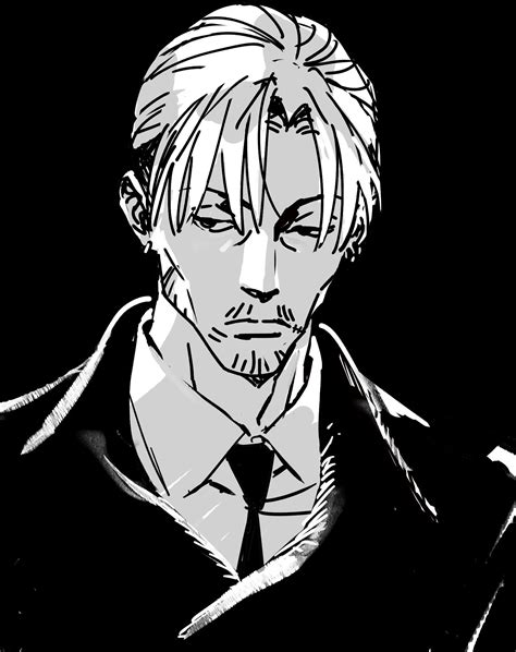 Safebooru 1boy Bangs Beard Black Background Black Coat Black Necktie Chainsaw Man Coat