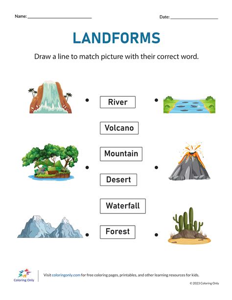 Landforms Free Printable Worksheet Coloring Pages