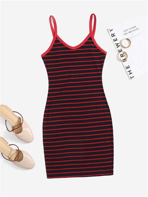 Shein Qutie Striped Rib Knit Bodycon Dress Shein Usa