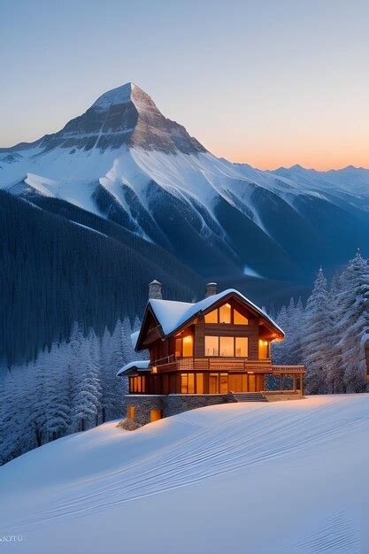 Premium AI Image | A lonely house in a snowy mountain