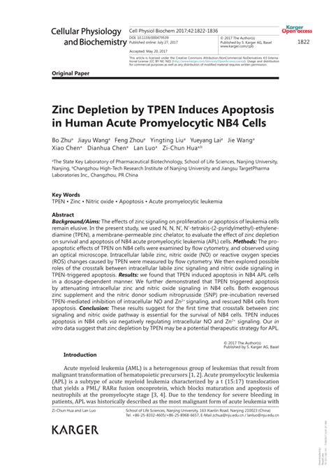 PDF Zinc Depletion By TPEN Induces Apoptosis In Human Acute