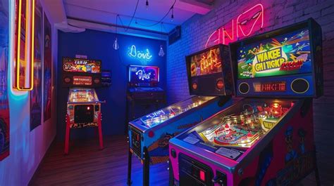 Premium Photo A Retro Arcade With Neon Lights And Colorful Pinball