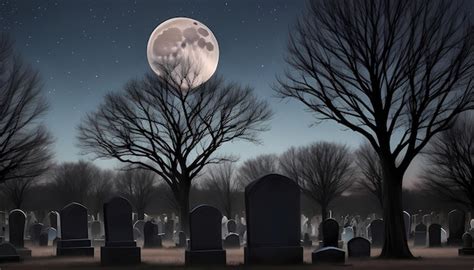 La Luna Llena Se Eleva Sobre Un Cementerio Por La Noche Foto Premium