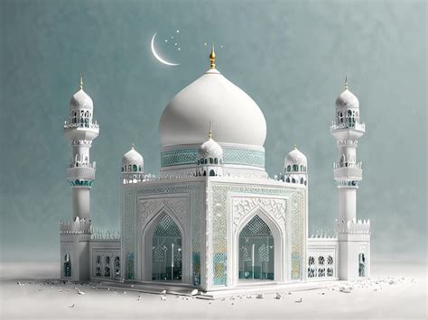 Premium Photo 3d Model Of A White Mosque With Golden Dome